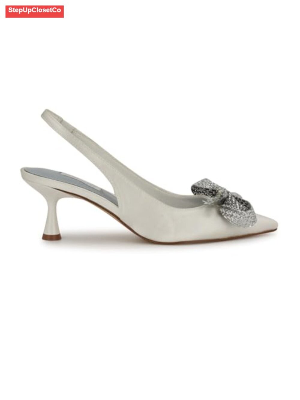 Nine West Rills Satin Slingback Pumps Pointy Toe 2.17" Heel Slip-On Bow